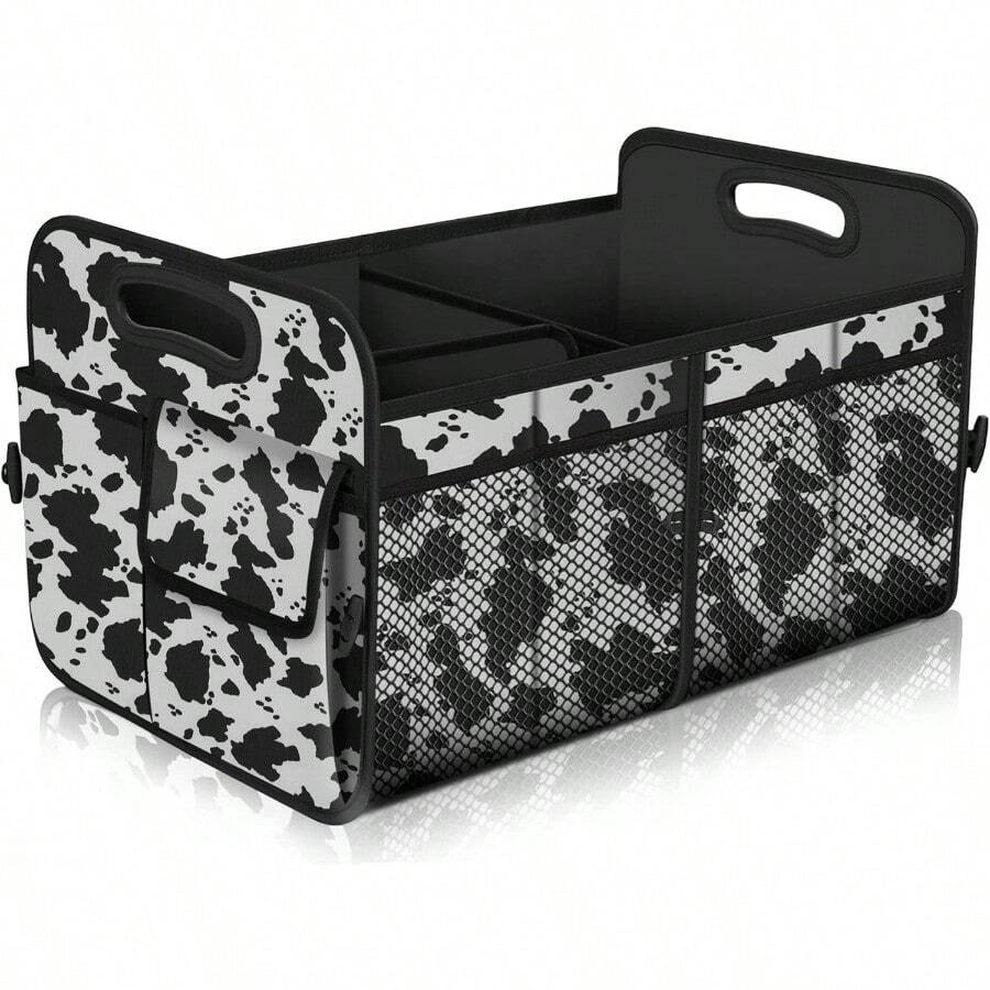 Car Trunk OrganizerCar Storage Organizer With 72L Large Capacity Waterproof Collapsible And 11 Pockets Trunk Organizer For Car Suv//Sedan Large Size Cow Print - Cowprint - View 1