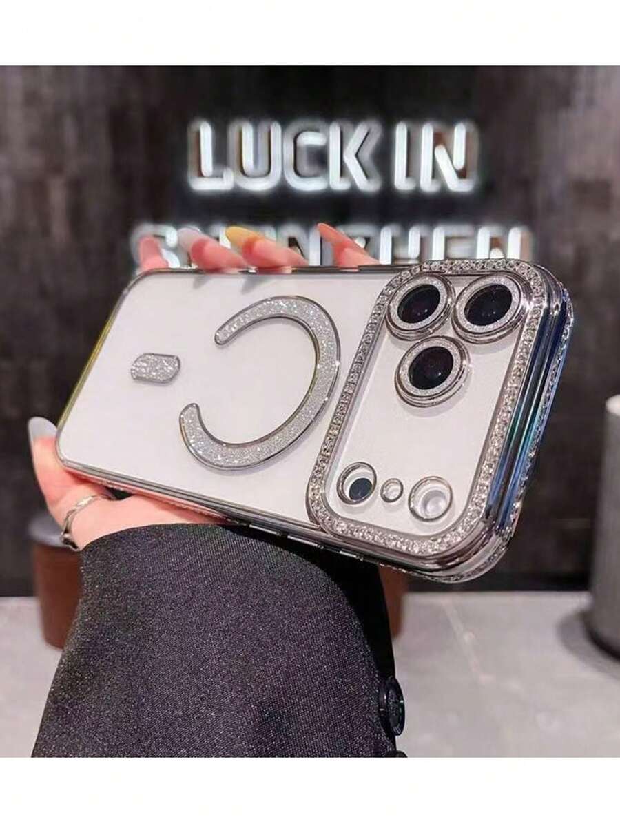 适用于 Apple 17 Pro Max、17 Pro、17 Air、17 的时尚电镀闪钻透明手机壳，也适用于 Apple 16、15、14、13、A12、11 Pro Max Plus，支持无线充电，耐用防摔，水钻设计，经久耐用，时尚达人必备，苹果用户的理想之选，支持 17 Pro Max，支持 Magsafe HGF 接口 - 銀色 - 查看 1