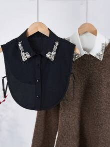 1pc Plaid, Checkered, Black & White Glass Rhinestone Studded Detachable Collar, Versatile For Holidays - Multicolor - View 3