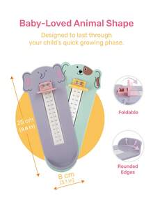 2 In 1 Home Feet & Shoes Measuring Device Up To 6Y, Baby-Loved Animal Shape Feet Length Measurement With Rounded Edges, Precise Easy To Read Markings, Anti-Slip Bottom Design, A Memoir And Keepsake For New Parents - Multicolor - View 3