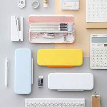 1pc Pencil Case, Multi-Color, Large Capacity For Students, Macaron Double-Layer Frosted Plastic Stationery Box,Back To School,Bag - Multicolor - View 4