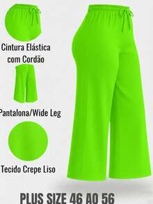 Wide Leg Social Plus Size High Waist Loose Fit Casual Fashion Work Night Sizes 46 To 56 - Lime Green - View 1