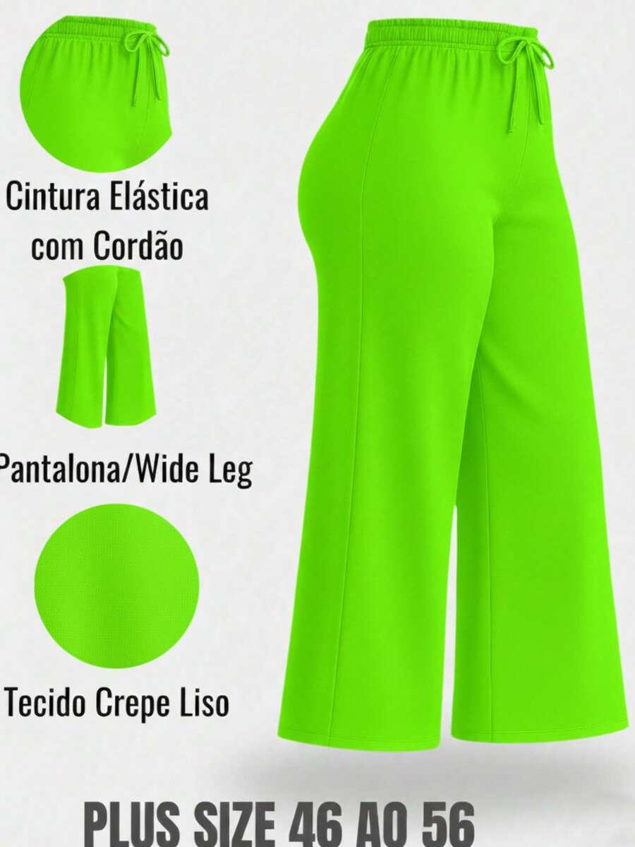 Wide Leg Social Plus Size High Waist Loose Fit Casual Fashion Work Night Sizes 46 To 56 - Lime Green - View 1