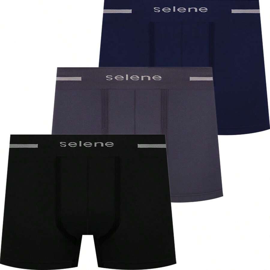 Set Of 3 Selene Men's Boxer Briefs, Polyamide, Seamless, Original 60153 - Đen, Xanh nước biển và Chì - Xem 1