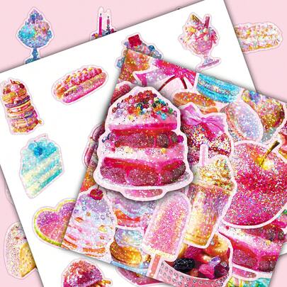 50pcs Holographic Overload Cupcake Ice Cream Pink Decorative Napkin Box Perforated Stickers