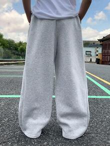 1pc Tween Boys Casual Loose Fit Thermal Lined Straight Leg Pants, Suitable For Outdoor Sports, Thick & Warm, Spring/Autumn/Winter - Grey - View 6