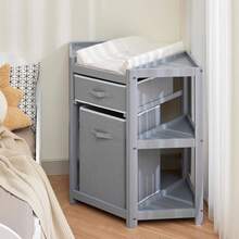 Huisuilinss Corner Diaper Changing Table,Baby Diaper Changing Station With Pad,Baby Changing Table With Storage Drawer And Laundry Hamper,Multi-Functional Changing Table Organizer For Newborn Infant - Gris - Ver 2