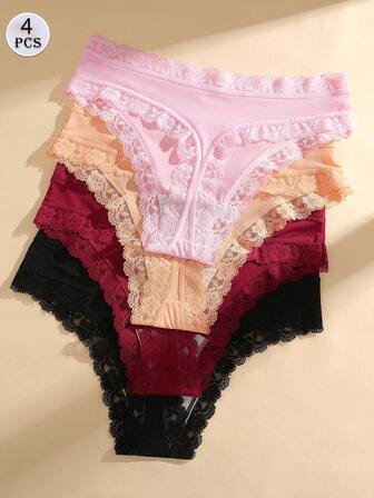 4 st bekväma randiga spetsstringtrosor sexiga underkläder