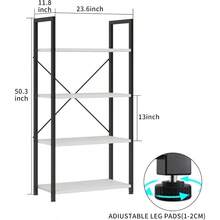 VERMESS Industrial Bookshelf 4-Tier 24inch Shelving Unit Wood Bookcase With Open Shelves Rustic Standing Bookshelves Metal Frame Display Rack For Living Room Bedroom 24 * 11.8 * 47.2inch White