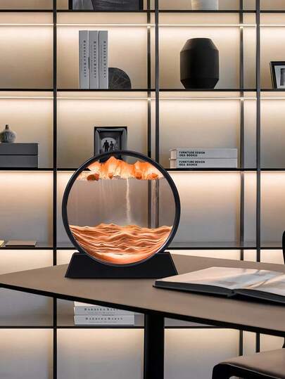 1个19厘米3D圆形玻璃深海沙画框，奢华流沙艺术画框，舒缓压力家居办公装饰，书架摆件，多种颜色可选，创意家具配件