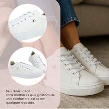 Women's White Casual Sneakers, Comfortable, Plus Size, Flat Sole, Perfect Fit, Everyday Use, Sneakers, Workout, Gym, Nursing, Walking, Lightweight, Versatile, Modern, Soft, Durable, Non-Slip - 白色 - 查看 2