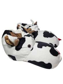 Pantuflas suaves y divertidas con forma de vaca, para dama - Negro - Ver 7