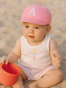 1pc Toddler Pink 26 Letter Pattern Soft Brim Baseball Cap, Cute & Fashionable, Lightweight & Soft Sun Protection, Practical Gift, Suitable For Baby Boys & Girls Casual Wear - Pink - View 3