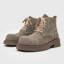 Thick-Soled Lace-Up British Style High-Top Shoes Retro New Thick-Soled Lace-Up Men's Boots - Màu be - Xem 10