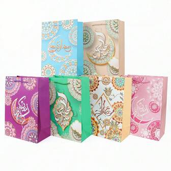 6pcs Eid Mubarak Handles Gift Bags Ramadan Mubarak Kareem Paper Bags Muslim Islamic Presents Bag Eid Party Supplies