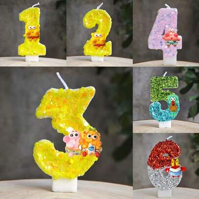Cute SpongeBob Candle Anime Number 1-7 Kids Birthday Cake Decoration Supplies Cute Cartoon Party Accessories Supplies