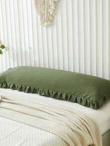 1pc Bohemian Ruffled Long Pillow Case - Soft Polyester Fabric, Olive Green Texture, Suitable For Bedroom Sofa - Decorative Lumbar Pillow, Winter Decor, Unisex, All Season - Army Green - View 10