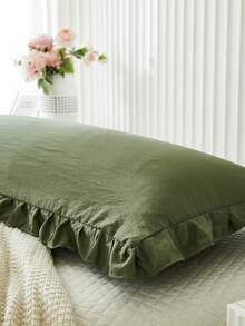 1pc Bohemian Ruffled Long Pillow Case - Soft Polyester Fabric, Olive Green Texture, Suitable For Bedroom Sofa - Decorative Lumbar Pillow, Winter Decor, Unisex, All Season - Army Green - View 11