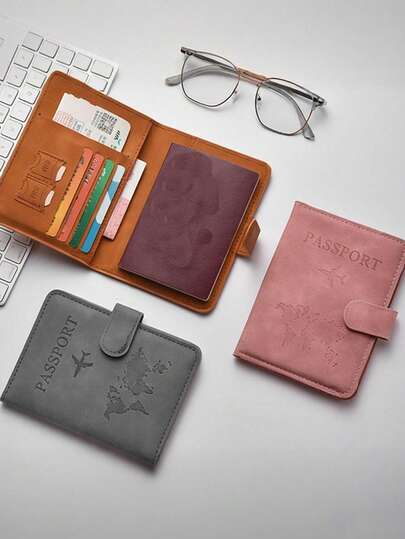 1pc PU Leather Passport Holder, Multi-Functional Anti-Magnetic Anti-RFID Card Case
