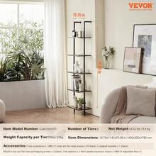 Ladder Shelf 5-Tier Bookshelf 15.6x11.8in Open Wall-Mounted Ladder Shelf With Metal Frame Storage Rack Sundries Holder For Kitchen Bedroom Bathroom Living Room Black - As Pic - View 8