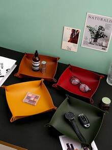 Leather Jewelry Tray Watch Coin Change Key Phone Holder All-In-One Tray Storage Nightstand Organizer - Multicolor - View 1