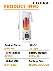 FIYIBAN 1个便携式迷你搅拌机/榨汁机 - USB充电，无线个人搅拌机，配备不锈钢刀片，非常适合制作冰沙和奶昔，是户外使用的理想之选，也是一份很棒的圣诞礼物，有3种颜色可选。