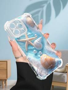 1PC Funda transparente con diseño de estrellas de mar, conchas y perlas sobre fondo acuático brillante, estilo minimalista fresco y marino, protección contra caídas, ideal para mujeres y amantes del océano y las vacaciones en la playa, regalo perfecto para fiestas, amigos, pareja o familia : funda transparente resistente a golpes, compatible con Apple Phone17/16/15/14/13/12/11/XS/XR/X/PLUS/PRO/PROMAX, agarre cómodo, regalo ideal para ocasiones especiales - transparente - Ver 7