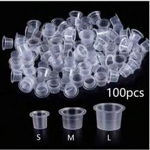 100pcs S/M/L Disposable Tattoo Ink Cups Plastic Pigment Transparent Containers Tattoo Accessories - Clear - View 4