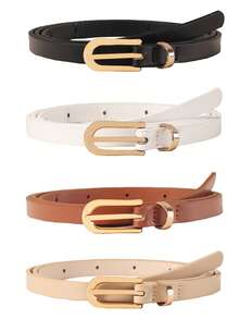 Bộ 1/4 chiếc thắt lưng da PU cổ điển dành cho nữ - Thắt lưng vuông màu trơn có thể điều chỉnh cho quần, váy, trang phục thường ngày, văn phòng, tiệc tùng, phụ kiện thiết yếu cho tủ quần áo - Khóa vàng 100 - Xem 8