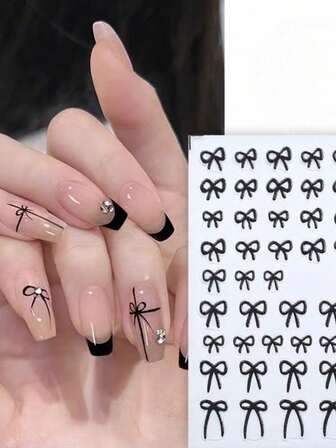 1 st 3D-präglad svart rosett nagelklistermärke, söta nageldekaler, lätta att applicera och ta bort, vattentäta, lämpliga för nagel-DIY-dekoration, nagelaccessoarer i insiderstil