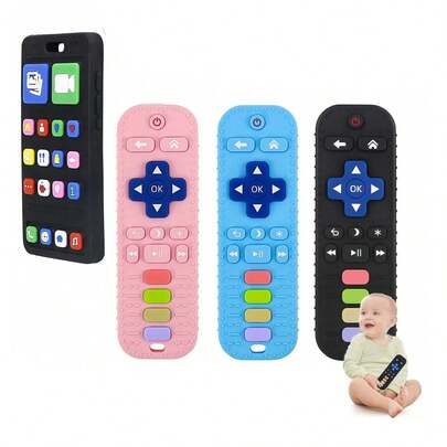 Baby Silicone Toy Set Remote Teethers Baby Teething Toys, TV Remote Teether For 0-6-12-18 Months Babies Infant Toddlers Baby Teething Relief Chew Toys