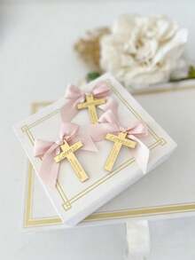 10 PCS Custom Cross Tags Personalized Engraved Name Cross With Hole For Baptism Party Table Decorations Gold Silver Mirror Acrylic Cross Christening Favors Gift Tags Communion Confirmation Sacrament Souvenir Decorations (The Order Does Not Include Ribbons)