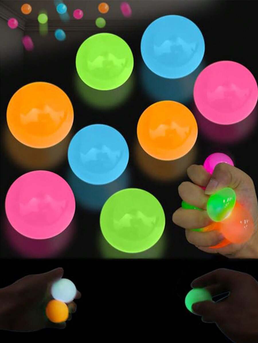 1/2/4/6/8/10/12 Pcs Glowing Sticky Balls, Stress Relieving Glow In The Dark Stick To The Ceiling, Fun Decompression Fidget Toy For Adults Anxiety Pressure