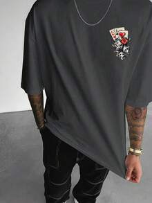 GRDR Men's Fashionable Printed Loose Short Sleeve T-Shirt | Exquisite Design | Summer Essential | Easy To Match | Showcase Your Style - Dark Grey - View 4