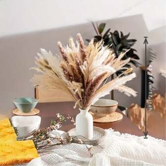 57 piezas Conjunto de decoración de hierba de pampas artificial estilo bohemio, flores secas falsas versátiles, 17" esponjosas marrón y blanco, para decoración del hogar, diversos tipos de habitaciones, colocación en la mesa, sin contenedor incluido para boda, dormitorio, baño, Navidad, Halloween, Acción de Gracias, Día de San Valentín, Día de la Madre