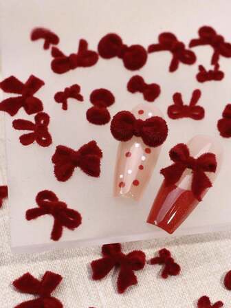 12 Grid Plush Winter Tie Nail Accessories Sweet Wine Red Three Dimensional Plush Bow Resin Nail Decoration DIY Valentine's Day Charm Material