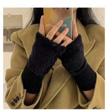 Knitted Fingerless Gloves - A Multi-Functional, Half-Finger, Warm Winter Glove With A Simple Solid Color Fleece Design, Suitable For Women. - Multicolor - View 9