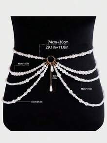 1pc Fashionable Popular Multi-Layer Faux Pearl Metal Hoop Tassel Pendant Waist Chain, Party Dance Women's Body Accessories, Rave - Nhiều màu - Xem 8