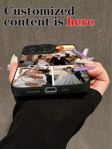 Customized Love Heart Multi-Photo Collage Phone Case, Suitable For Wedding Photos, Engagement Photos, Commemorative Photos, Couple Photos, Black Full-Coverage Shockproof Customized Phone Case For Samsung, Redmi, 13 14 15 14C A14 A15 16A A34 A35 A36 A53 A54 A55 A56 S25 S24 S23 S22 S21 S20 Ultra 16 Pro Max - Black - View 4