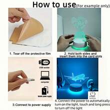 1 قطعة ضوء ليلي زخرفي بتأثير بصري ثلاثي الأبعاد بشكل طائرة، خيارات 7 ألوان، مفتاح لمس، قاعدة بيضاء، مصباح مكتبي/سرير صغير، هدية رائعة للأصدقاء