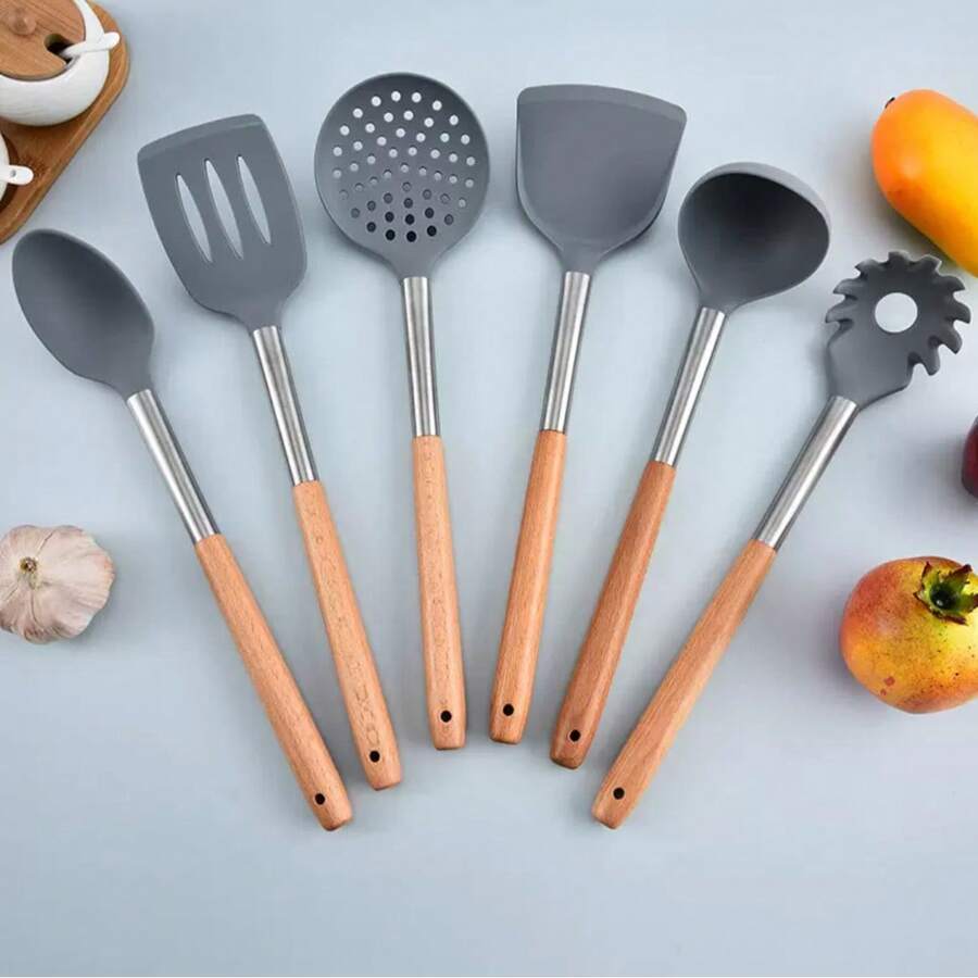 Cooking Spatula With Silicone Head And Stainless Steel Handle, Non-Stick Cookware Spatula, Kitchen Utensil - Grey - View 1