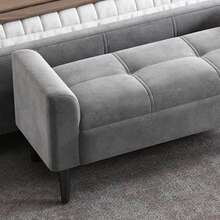 Upholstered Benches With Armrests, Bed Benches, Bed Stools, Bedroom Benches, Piano Benches, Dining Room Benches With Quilted Pattern, Velvet, MDF, Grey - Gray + Velvet + Medium Density Fiberboard - View 2