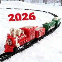 轨道小火车，廉价儿童电动轨道车玩具，复古迷你火车，带灯光和音效（开/关），不含1节5号电池，小型电动版 - 彩色 - 查看 3