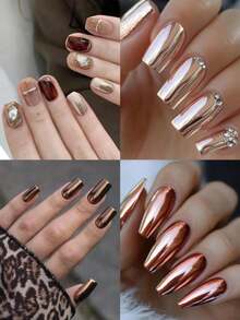 6 Packs Winter Nail Art Mirror Powder, Pearl Glitter DIY, Brown DIY Nail Glitter, Aurora Nail Glitter With Mirror Effect, DIY Nail Art Decoration - 彩色 - 查看 4