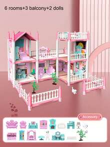 Dollhouse, DIY Colorful Villa Dollhouse, Girls Pretend Play DIY Dollhouse Set - Toys For Girls, Birthday/Christmas Gifts, Suitable For Children Aged 3-8+ (Random Color Accessories)