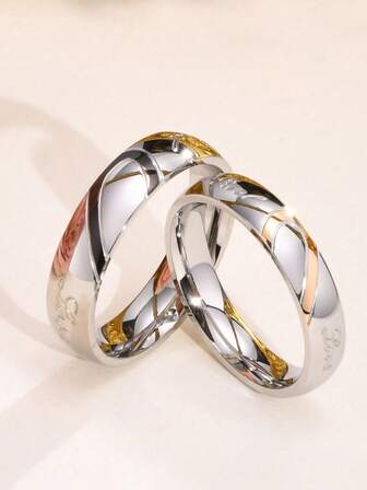 2pcs/Set Stainless Steel Silver Heart Couple Rings, Gift Box Set With Card, Ideal Gift For Him/Her, Boyfriend/Girlfriend, Valentine's Day, Fashion Jewelry