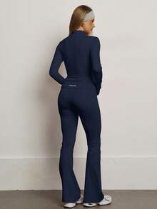 PinkTip Pink Tip Women's Solid Color Seamless Elastic Jacket & Leggings Sports Set, Lifting & Shaping, Soft Leggings, Casual, Fitness, Running, Yoga, Pilates Spring - 藏蓝色 - 查看 7