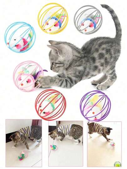 Colorful Caged Mouse Toy Set, Relieve Cat Boredom, Fun Interactive Rolling Ball & Mouse Toys, Enjoyment For Your Beloved Cats. Cat Toys, Cat Supplies, Unique Gifts, Toys, Mice, Mouse