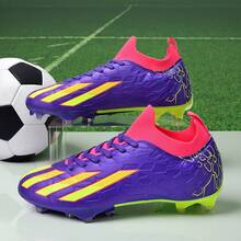 Zapatos de fútbol para adultos y adolescentes de caña baja para partidos de equipo al aire libre, zapatos de entrenamiento de fútbol para hombres, antideslizantes, resistentes al desgaste, para césped natural, terreno blando, de cuero, con cordones, ligeros, diseño antideslizante de alto rendimiento, tacos de fútbol profesionales - Morado - Ver 6