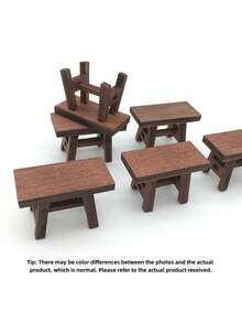 1 Set Adult DIY Craft Unpainted Wood Blank Miniature Furniture Model, Tiny Stool For Creative Project, Model Painting Practice, Therapeutic Desk Ornament - Maroon - View 8